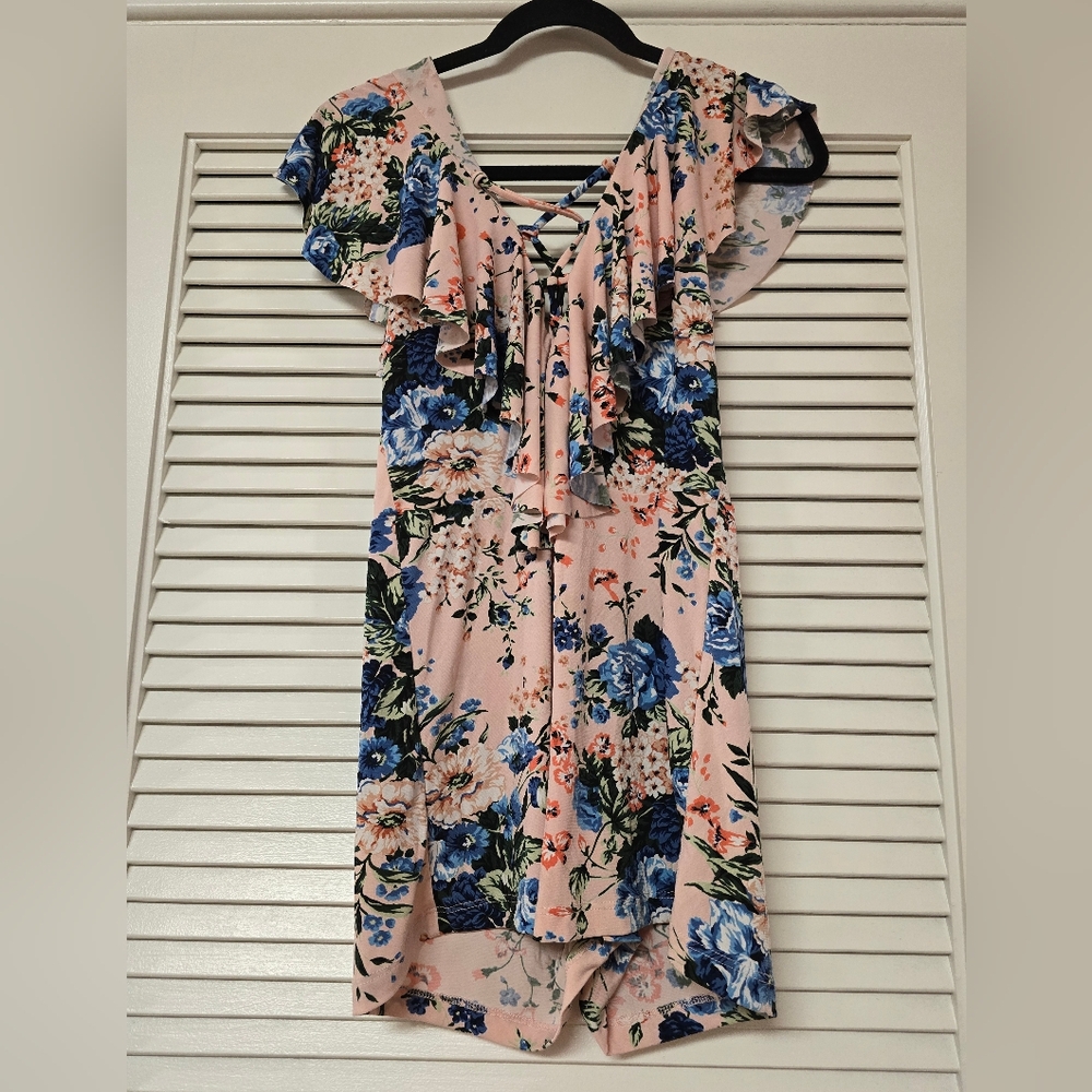 Fashion Nova - Floral Short-Sleeve Ruffle Romper